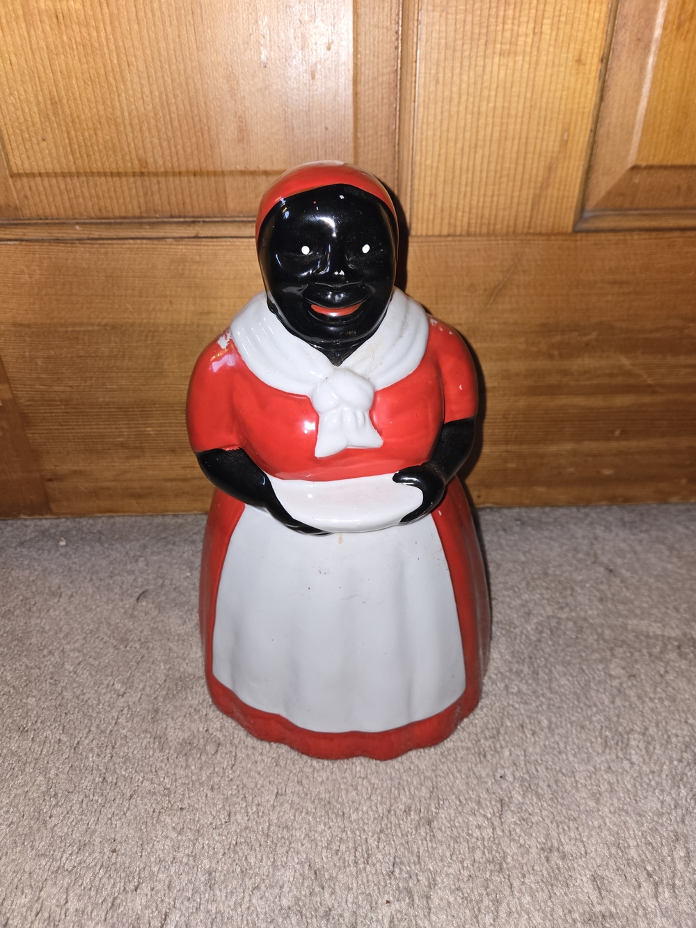 Vintage Red & White Mammy Cookie Jar